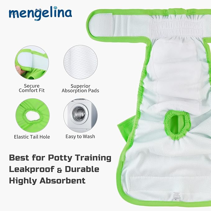Reusable Dog Diapers Female 3 Pack Washable Highly Absorbent Doggie Diapers, Flexible Doggy Diapers Female, Leak-Proof Puppy Diapers for Dog Period Heat Incontinence Potty Training, M