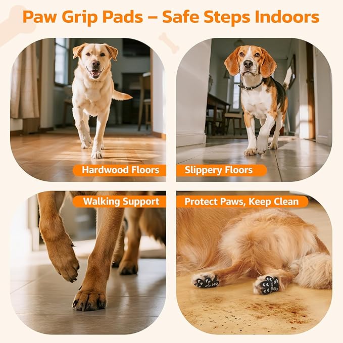 Non-Slip Dog Paw Protector Pads for Senior Dogs, Dog Paw Traction Stickers with Anti-Slip Rubber, Help Walk on Hardwood Floor, Pink 48pcs, XL for 41-60lbs
