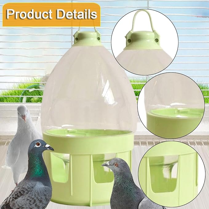 Pigeon Water Dispenser Bird Drinker Large Capacity Automatic Pet Water Pot Container Drinker Bottle for Parrot Lovebirds Duck, 6L