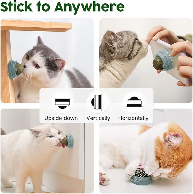 Potaroma 4 Pcs Catnip Ball Toys, 3 Silvervine Catnip Toys and 1 Cat Energy Ball for Lick, Edible Catmint Chew Toys, Kitten Teeth Cleaning Treat, More Concentrated Flavor for All Breeds