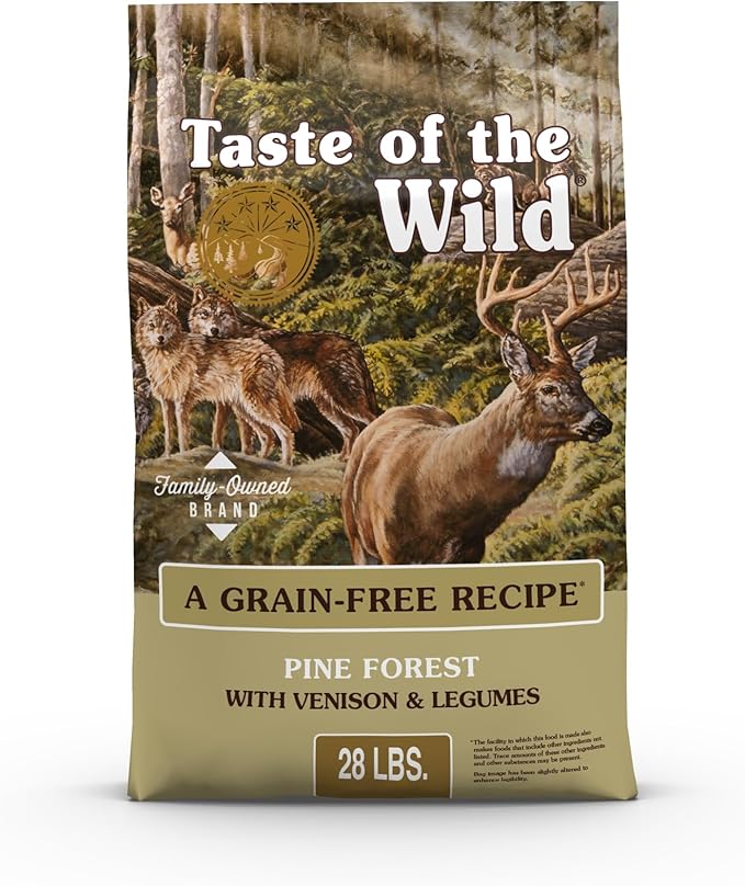 Taste of the Wild Pine Forest Grain-Free Recipe with Roasted Venison Dry Dog Food for All Life Stages Made with Protein from Real Venison, Superfoods and Guaranteed Nutrients Like Probiotics 28lb
