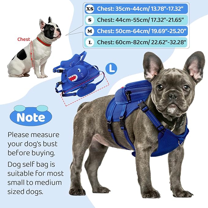 Dog Harness with Backpack, Adjustable Dog Backpack Harness for Small Medium Dogs, No-Pull Breathable Backpacks for Dogs to Wear, for Traveling, Hiking, Camping, Training, Blue XS