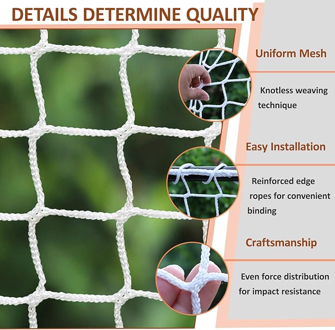 Safety Rope Net Kids Pet Stair Balcony Protection Net Baseball Softball Backstop Nets Outdoor Knotless Sports Netting(Size:3M×5M(9.8FT×16.4FT),Color:White)