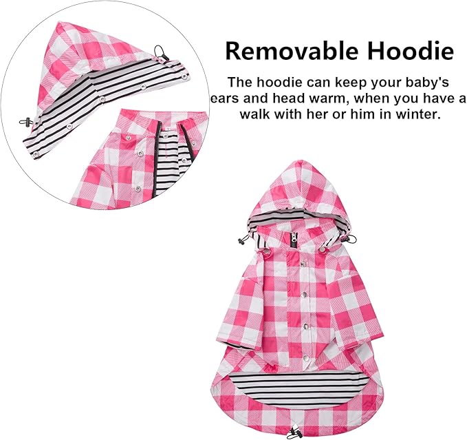 Dog rain Coat Waterproof Raincoat Puppy Jacket with Legs Buttons Zipper Hood Drawstring Fit for Yorkie Terrier Schnauzer Poodle Border Collie Labrador Golden Retriever 8lbs to 80lbs Pink S
