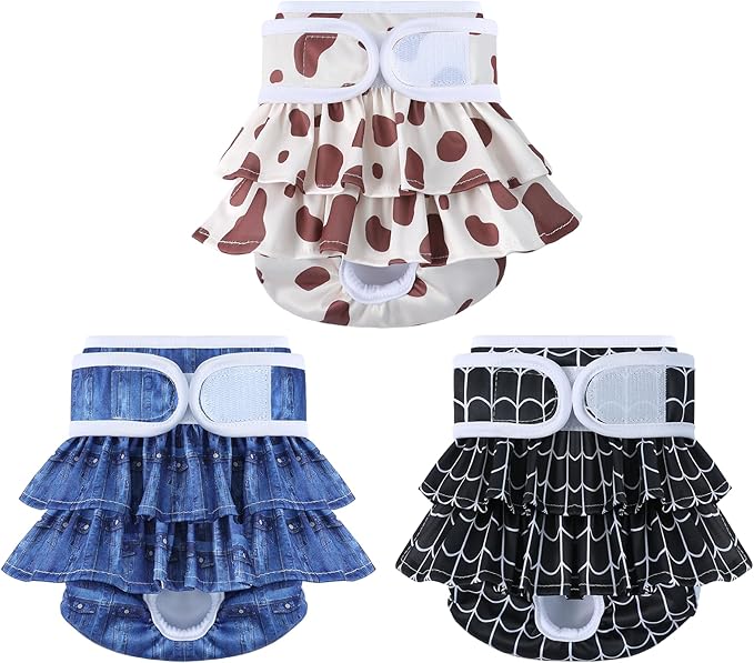 Reusable Dog Diapers Female 3 Pack Doggie Diapers for Period Heat Incontinence Puppy Training (Small, Animal Print)