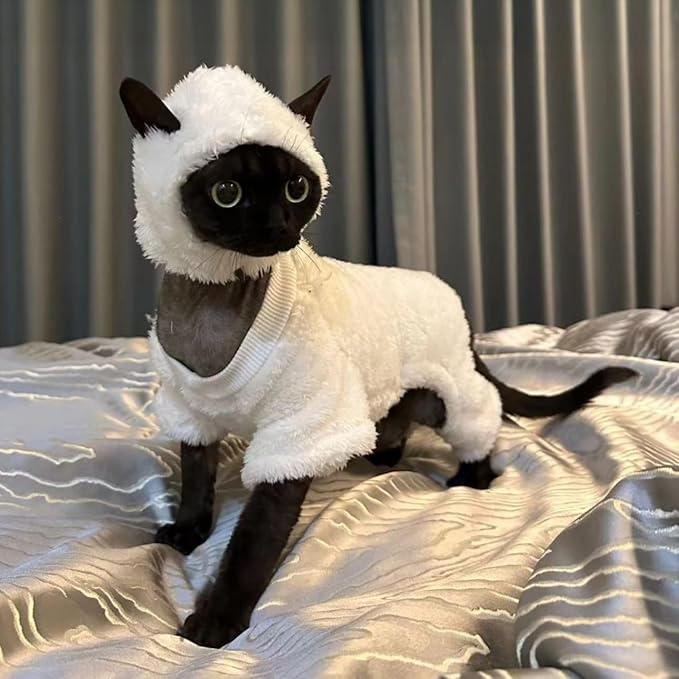 Warm Fleece Lined Winter Clothing for Sphynx & Devon Rex Cats | Soft Faux Lamb Wool | Cozy and Comfortable (Sheep Costume,XXL About 5-5.5kg/11-12.1pounds)
