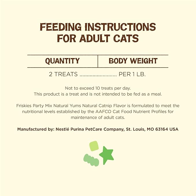 Purina Friskies Made in USA Facilities, Natural Cat Treats, Party Mix Natural Yums Catnip Flavor - (Pack of 10) 2.1 oz. Pouches