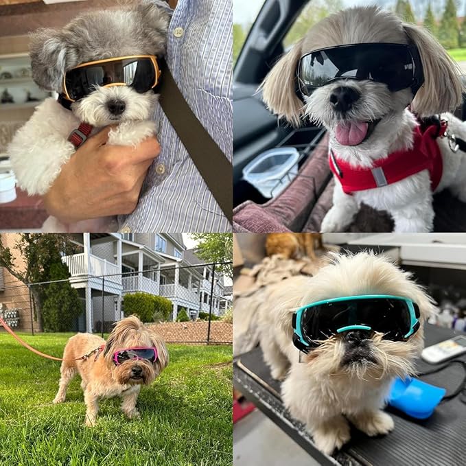 LESYPET Dog Sunglasses for Small Breed, UV Wind Dust Protection Dog Goggles for Pet Outdoor Driving Riding, Pet Glasses Eye Wear with Adjustable Strap, Black