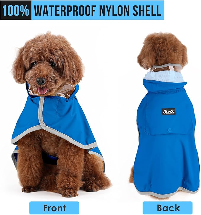 Lukovee Dog Raincoat, Adjustable Dog Rain Jacket with Clear Hooded Double Layer for Large Medium Small Dogs Puppies, Waterproof Rain Coat Poncho with Reflective Storage Pocket & Rim (Blue, XS)