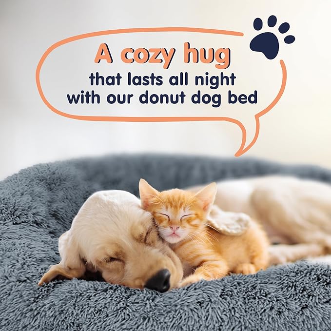 Donut Dog Bed - Premium Comfort for Anxiety Relief - Fluffy & Calming Design with Ultra-Plush Support | Cozy Round Dog Bed with Super Soft Circle Style (Dark Grey, Small)