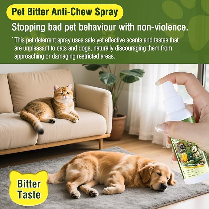 2PCS Anti-Chew Bitter Dog Spray, Stop Chewing and Licking, No Chew Spray for Dogs & Cats, Protect Furniture Shoes Belongings, Natural Pet Safe Formula, No Stain 3.38 fl oz (100 ml)