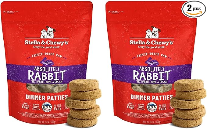 Stella & Chewy's Freeze-Dried Raw Dinner Patties - Absolutely Rabbit Recipe - High Protein Grain-Free Puppy & Dog Food - Perfect for Picky Eaters - 25 oz (Pack of 2)