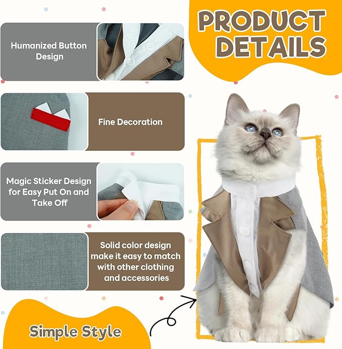 Cat Tuxedo Suit, Stylish Cat Tuxedo Outfit Formal Suit, Kitten Formal Attire Wedding Birthday Onesie Costume for Male Girl Hairless Cats, Pet Fashion Apparel Fancy Clothes, Black, M