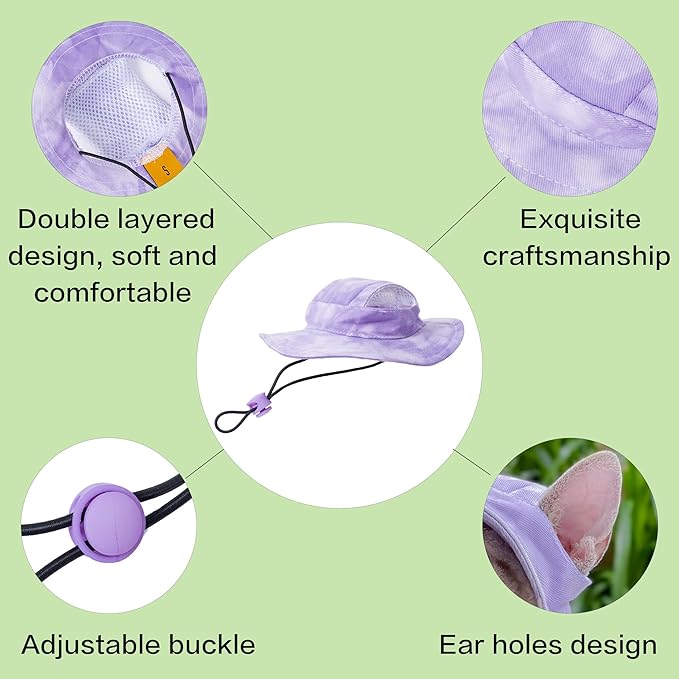 Pet hat with Ear Holes Sunscreen Baseball Cap Suitable for Small and Medium-Sized Dogs Outdoor Climbing hat in Summer Pet Products (Purple, X-Large)
