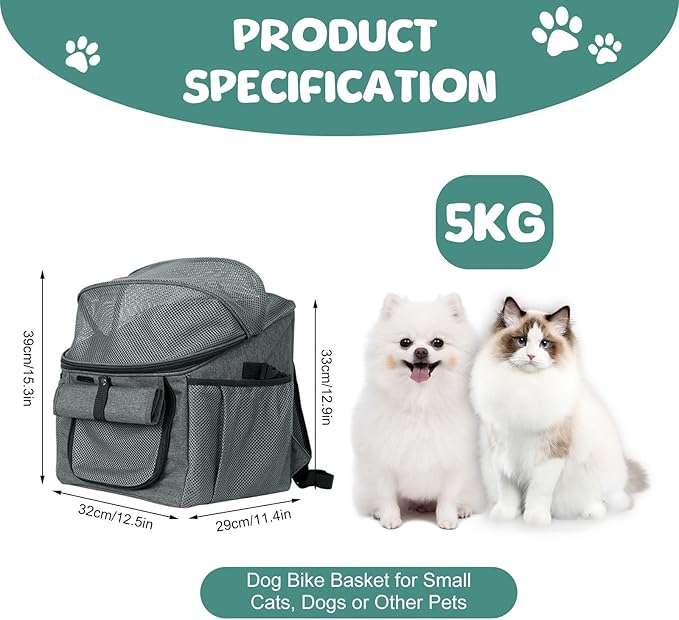 Dog Bike Basket, 12.5" L x 11.4" W x 15.3" H Bike Basket Front Dog Carrier, Bikes Baskets Front Dogs Carrier, Washable Liner for Travelling, Camping, Vet Appointments, Walks in The Park (Orange)
