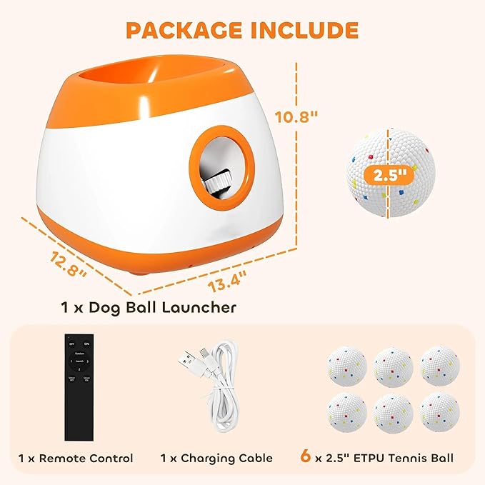 Automatic Dog Ball Launcher for Indoor and Outdoor Play – Adjustable Distance, Quiet Operation, Long-Lasting Battery, Remote Control Included