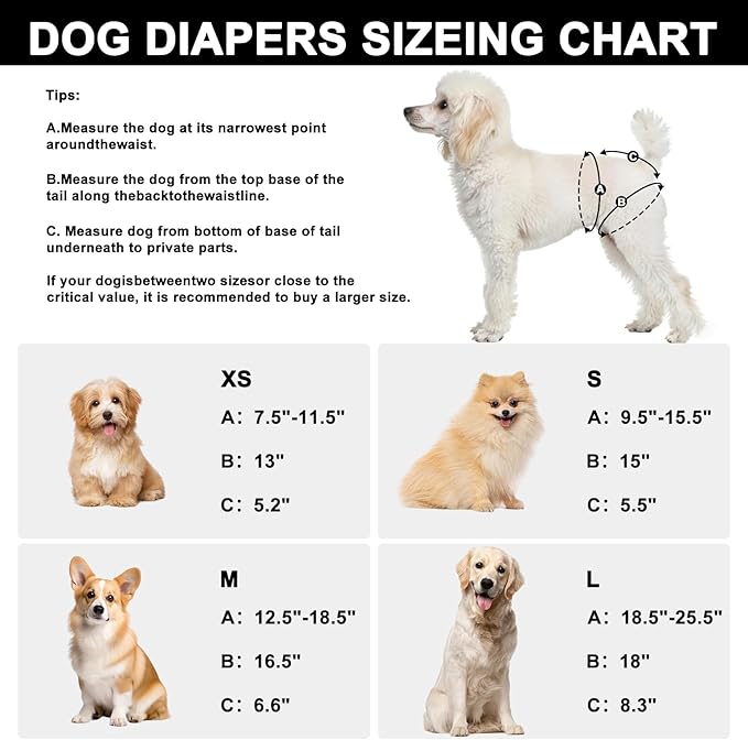 Dog Diapers Female Washable (3 Pack), Reusable Dog Period Diapers Female Doggie Diapers Puppy Diapers Female Dog Diapers for Heat, Incontinence, Excitable Urination,M