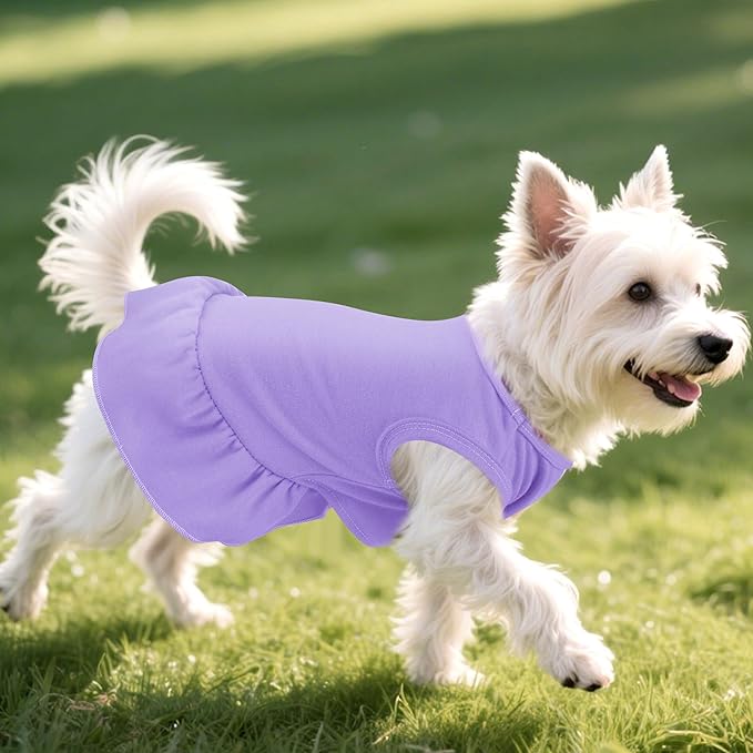 Dog Dresses Cat Skirt Solid Color Dog Clothes Summer Sleeveless Puppy Girl Clothes for Small Pet Dogs Cats (Light Purple, Large)