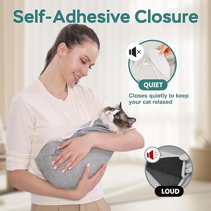 Self-Adhesive Cat Grooming Wrap, Cozy Cat Wrap for Cutting Nails, Breathable Anti-Scratch Cats Swaddle Bag for Brushing, Ear Cleaning, Dental Care, Medication, Injections, Grey M