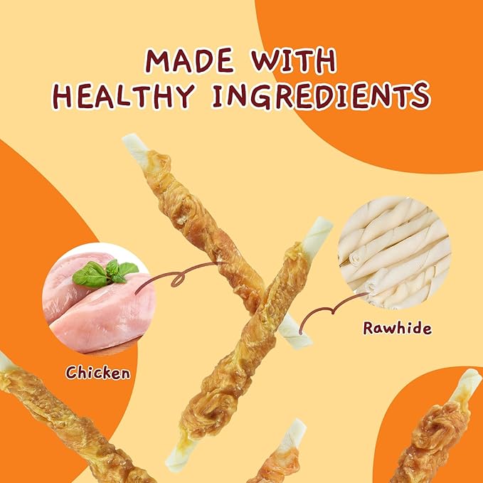 Jungle Calling Dog Treats, Chicken Wrapped Rawhide Sticks for Dogs, Grain-Free Natural Small Dogs Training Treats, Edible Pet Chew Snacks,10.6 oz, About 25 Count