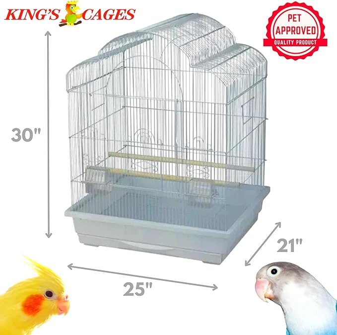 Kings Cages Model ES 2521 T Triple Top Bird Cage 25" x 21" x 30" Powder-Coated Non-Toxic Spacious Cage for Cockatiels Finches Parakeets Canaries and Similar Breeds (Black)
