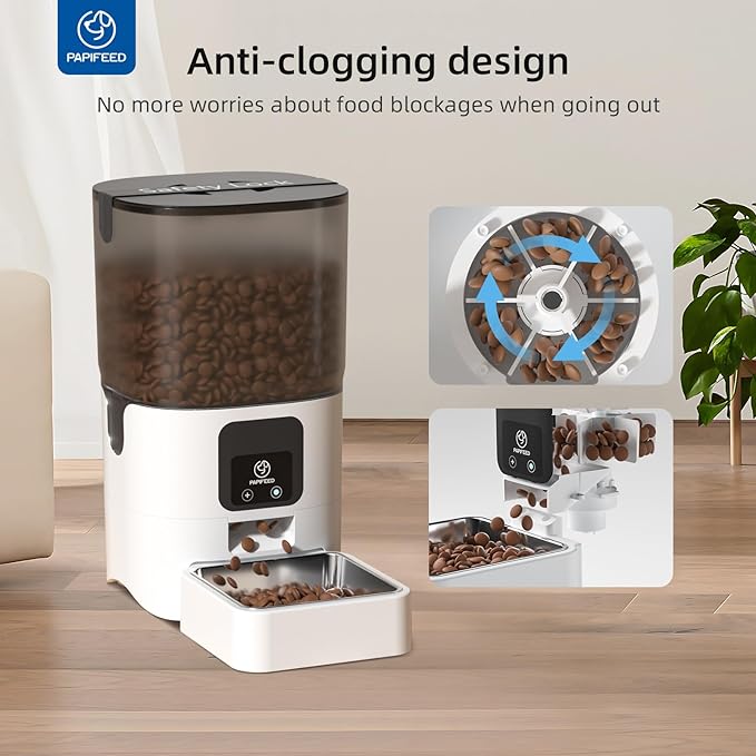 PAPIFEED Smart Automatic Cat Feeders Pet Feeder : WiFi Pet Feeder with APP Control for Remote Feeding, Detachable for Easy Clean,Stainless Steel Bowl,1-10 Meals Per Day for Dog (6L/25Cup)