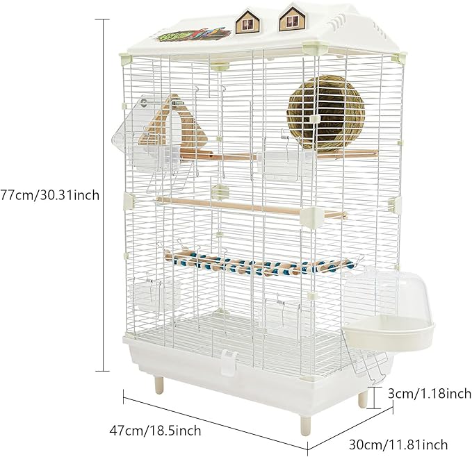 30 Inch Iron Bird Cage with Stand for Parakeets Cockatiels Conures Lovebirds Parrots, Two-Tier Metal Birdcage for Small to Medium Birds, Easy Access Double Doors