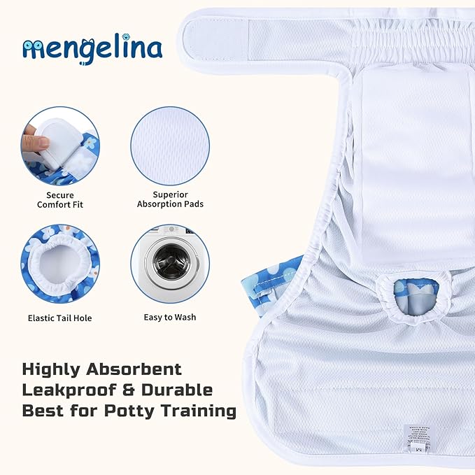 Washable Dog Diapers Female 3 Pack Reusable Highly Absorbent Puppy Diapers, Premium Doggie Diapers, Durable Leak-Proof Dot Doggy Diapers for Period Heat Incontinence Potty Training,XS