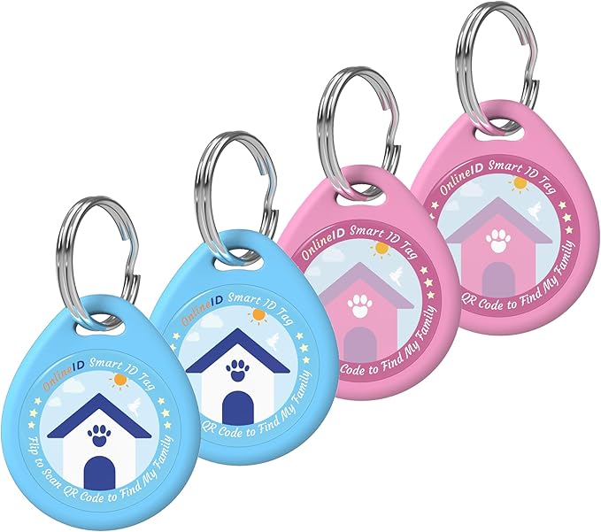 4 Pack Personalized Cat Tags,QR Code Pet ID Tags with Online Profile systerm,Editable Any Names and Phone numbles,2*Blue&2*Pink,S