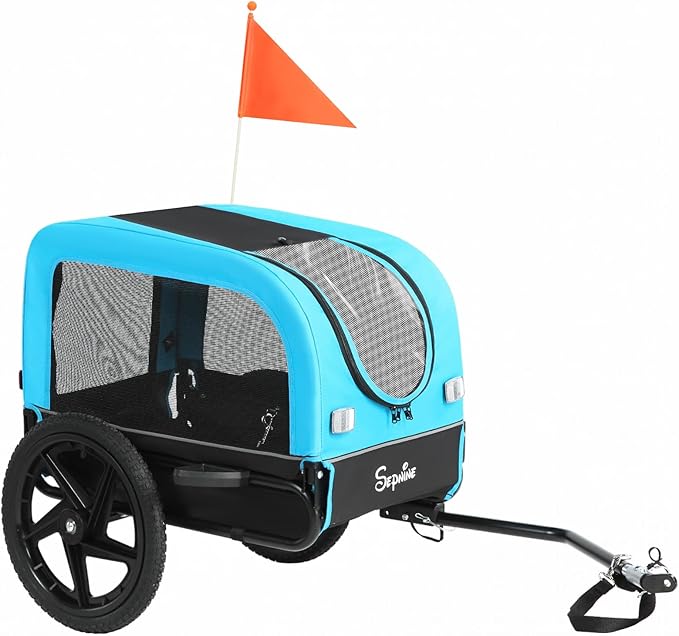 Sepnine Dog Bike Trailer, Dog Cart for Bicycle, Suitable for Small and Medium Pets, Easy Folding Cart Frame, Quick Release Wheel, Non-Slip Floor, Internal Leash, 66LBS