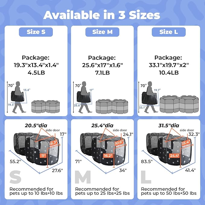 EighteenTek® 2-in-1 Cat Playpen, 58''Pop Up Dog Pet Playpen for Indoor Outdoor Cats Enclosed, Portable Pet Playpen, Kitten Puppy Foldable Play Pen Cat Dog Tent Crate Cage Kennel(S, 58" Lx29Wx17H)