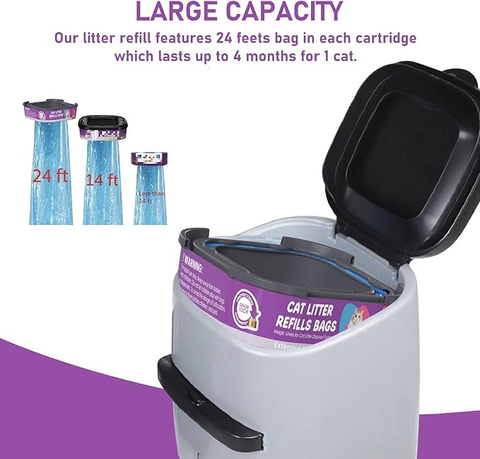 Cat Litter Refill Bags Cartridge, Compatible with Litter Cat Genie Standard, Plus, XL, XL+ Pail Refills, 7-Layer Odor Control Pet Waste Bags 8 Pack