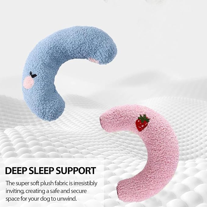 U-Shaped Calming Pillow for Cats and Dogs - Super Soft Plush Fabric, Cozy Headrest, Neck Support for Deep Sleep, Kitten Headrest, Pet Bed (Blue + Pink)