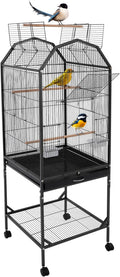 Bird Cage 53.54inch Iron Medium Small Bird Cage with Play Open Top and Rolling Stand Bird Flight Cage for Parrots, Budgerigars, Parakeets, Cockatiels, Lovebirds-Black