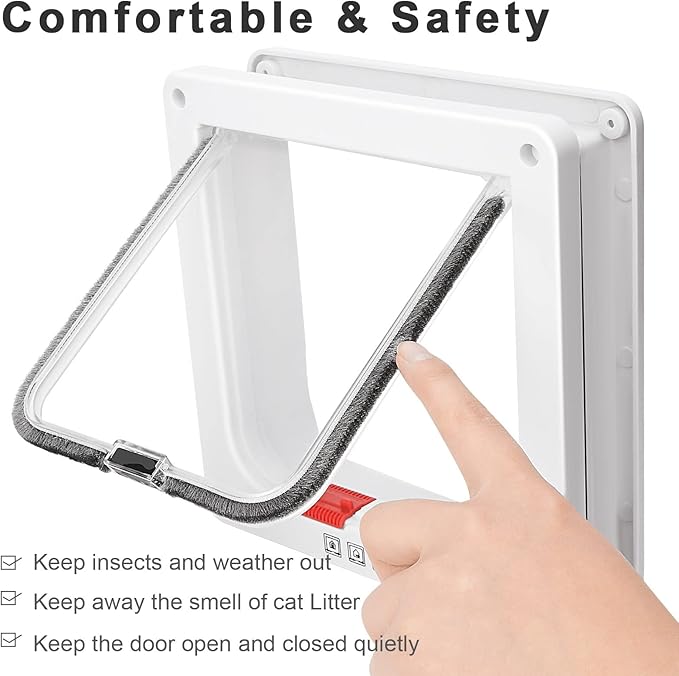 Cat Door, Safety Pet Door with 4 Way Lock, Weatherproof & Easy Installation Cat Flap Door for Interior Exterior Door, Window, Wall(Large, 7.48in x 7.08in Flap)