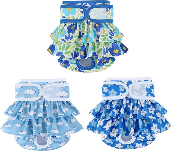 Washable Dog Diapers Female 3 Pack Reusable Highly Absorbent Puppy Diapers, Premium Doggie Diapers, Durable Leak-Proof Dot Doggy Diapers for Period Heat Incontinence Potty Training,M