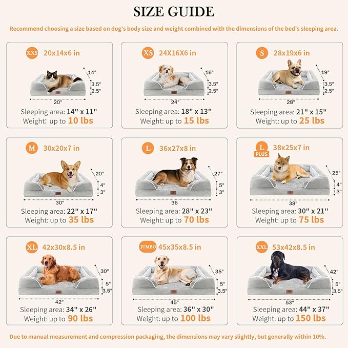 Comfort Expression Orthopedic Dog Bed for Medium Dogs 30x20 Inch, Waterproof Egg Crate Foam Medium Pet Bed with Removable Bolsters, Dog Couch with Washable Cover & Non-Slip Bottom, Grey White