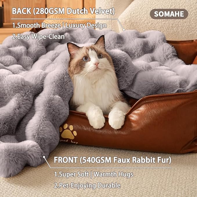Self-Warming Cat Blanket, Dual-Side Plush Sherpa Throw with Anti-Static, Snuggle Mat for Kittens & Cats, Cozy Bed Topper for Windowsills & Couches, Machine Washable & Dryable, 21x18 Inch Gray