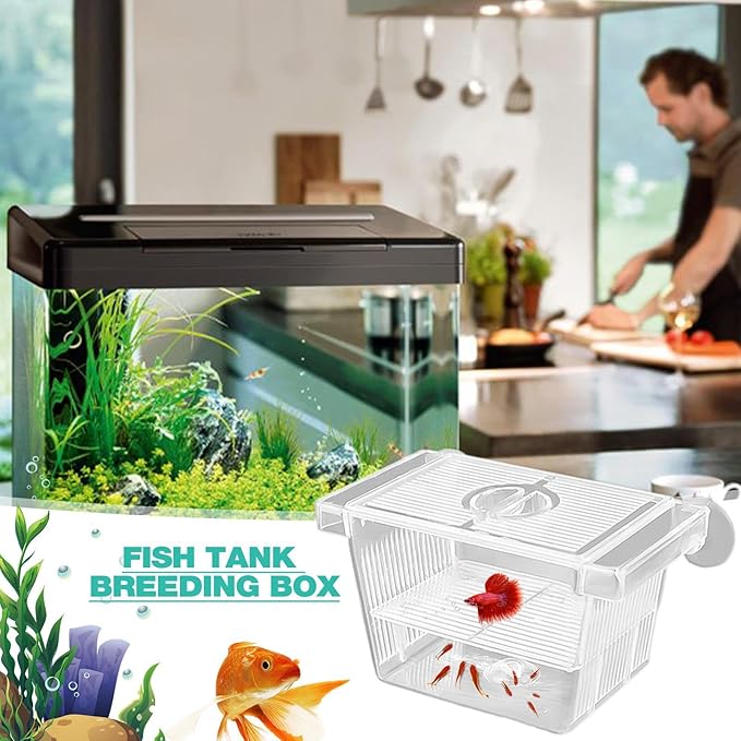 1/2 Fish Breeding Box - Aquarium Breeder Box, Fish Acclimation Box with 2 Suction Cups | Easily Install Fish Isolation Box, Acrylic Aquarium Hatchery Incubator for Baby Fishes Shrimp Betta Guppy