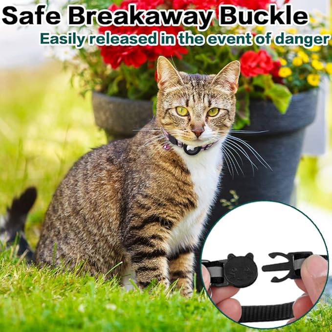 Airtag Cat Collar Breakaway, Reflective Kitten Collar with Apple Air Tag Holder and Bell for Girl Boy Cats, 0.4 Inches in Width and Lightweight(Pink)