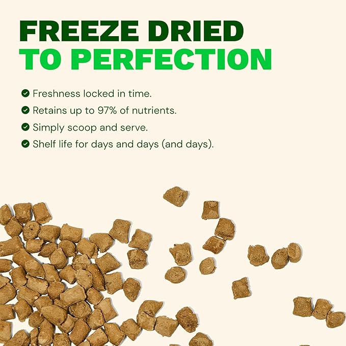 Get Joy Freeze Dried Raw Chicken Dog Food, High Protein Grain Free Meal, Topper & Treat, Gut Health Support with Probiotics, Small to Large Breed, 16oz Bag