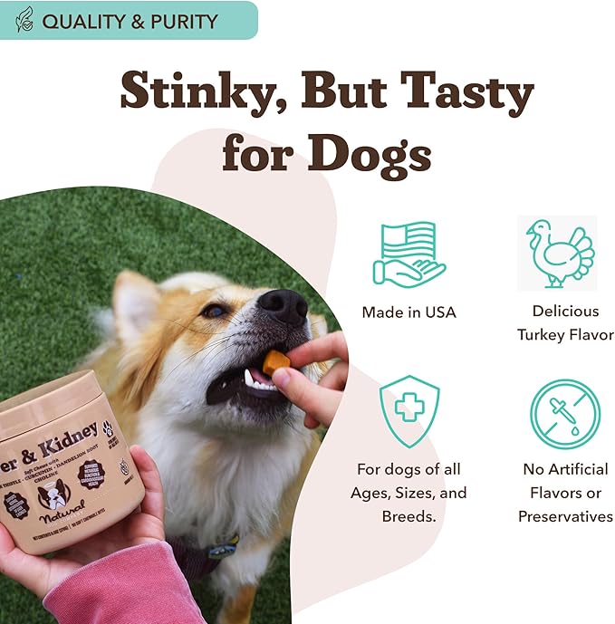 Natural Dog Company Liver & Kidney Supplement for Dogs – 90 Soft Chews with Milk Thistle, Cranberry, Dandelion Root, Turmeric & Astragalus – Supports Liver Function, Kidney Health & Overall Wellness