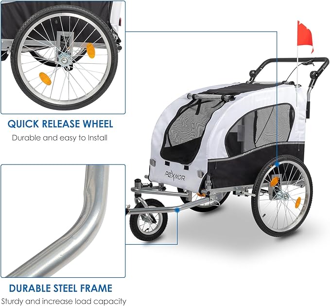 PEXMOR 2-in-1 Dog Bike Trailer, Pet Stroller Bike Trailer for Dogs w/Universal Hitch, Dog Cart for Bicycle Wagon Cargo Carrier w/Shock Absorber & Universal Wheel