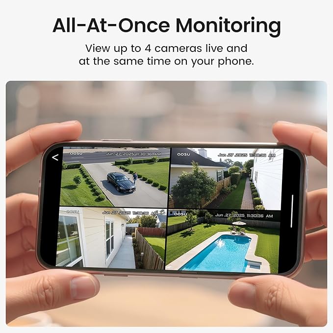 aosu Security Cameras Outdoor Wireless, 2 Cam-Kit, No Subscription, Solar-Powered, Home Security Cameras System with 360° Pan & Tilt, Auto Tracking, 2K Color Night Vision, Easy Setup, 2.4 & 5GHz WiFi
