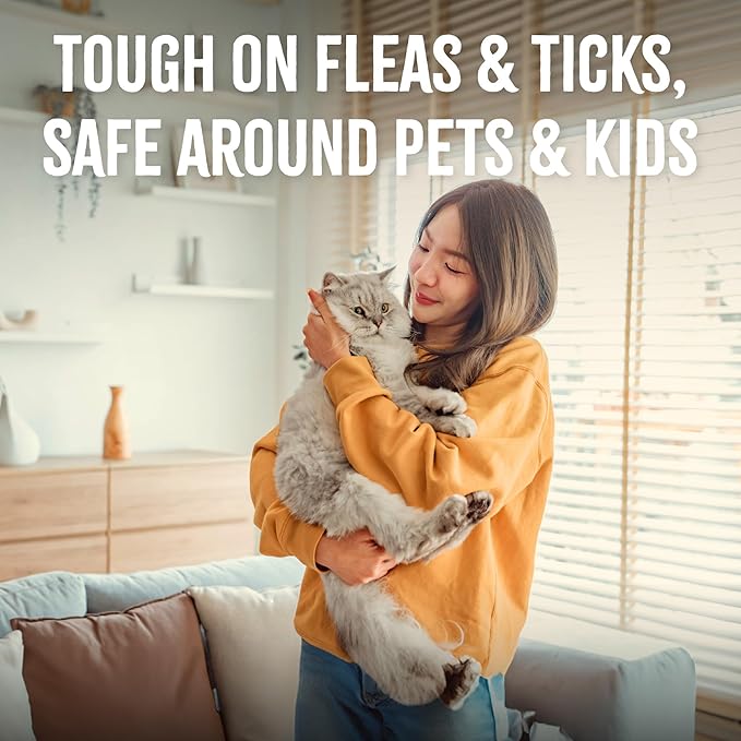 TropiClean Flea and Tick Treatment Spray for Cats & Home, Safely Treat, Prevent & Control by Contact, Powerful & Natural Defense, USA Made, 32oz