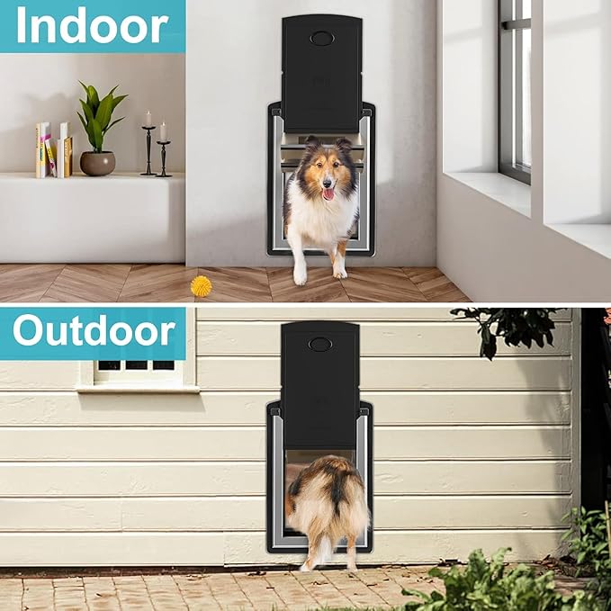 ClawJaw Extra Large Dog Door for Wall, Metal Frame and Telescopic Tunnel Pet Door, Double-Sided Wind Deflector and Magnetic Flaps, Easy to Install, Black (Pets Up to 220 Lb)-XLarge