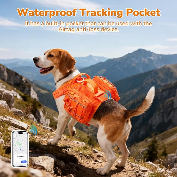 Small Dog Harness Backpack, No Pull Adjustable Dog Vest with Handle & Leash Ring, Lightweight Dog Backpack with Side Pockets for Walking, Training & Day Hikes, Orange, S