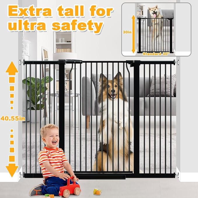 40.5" Tall Baby Gate 29.9-40.9" Wide No Drilling Tall Pet Gate Cat Gate Extra Wide Baby Gate Safety,Extra Narrow Auto-Close for Indoor Stairs, Doorways, and Kitchen