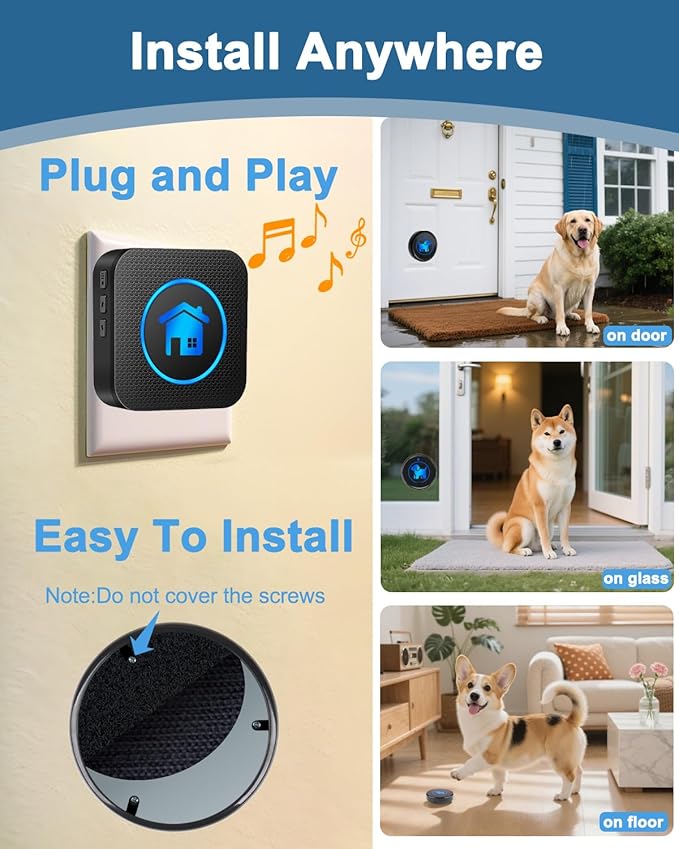 Dog Door Bell, Wireless Dog Doorbells for Potty Training – Dog Bells to Go Outside, 1000Feet Range, Waterproof Button, 55 Melodies & 5 Notification Modes (4 Buttons)