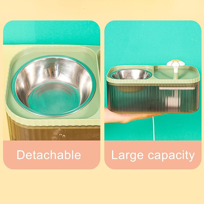 2 in 1 Cat Fountain and Food Bowl, Automatic Pet Water Dispenser, Cat Feeding and Watering Supplies (Pink)